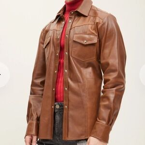 New Ron Tomson collection Genuine Lambskin Leather Shirt - size - L